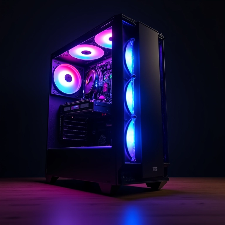 Fita LED RGB iluminando o interior de um gabinete de PC gamer.