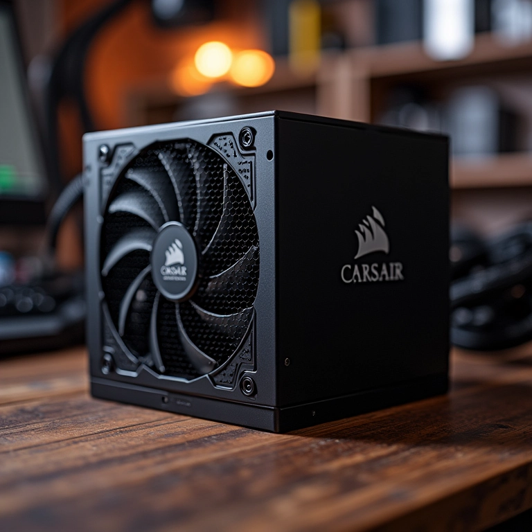 Fonte Corsair HX1000i ATX 3.0 em uma bancada.