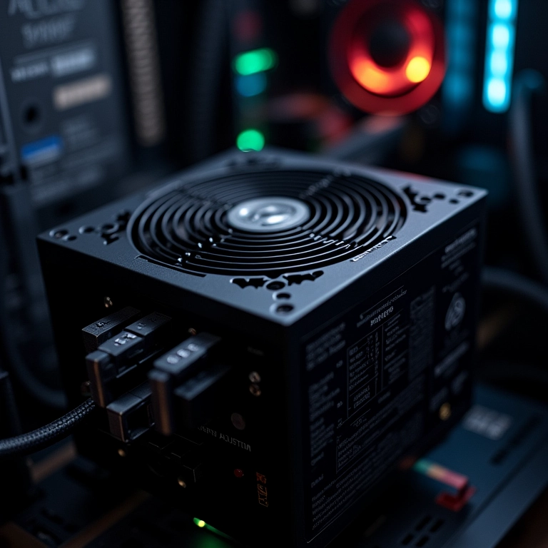 Fonte de alimentação de alta potência instalada em um PC gamer.