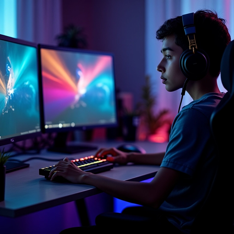 Gamer brasileiro jogando em PC de alta performance, demonstrando o impacto da RAM no desempenho.