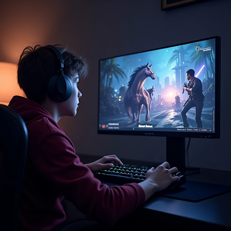 Gamer jogando um jogo visualmente impressionante com a RTX 4080 Super.