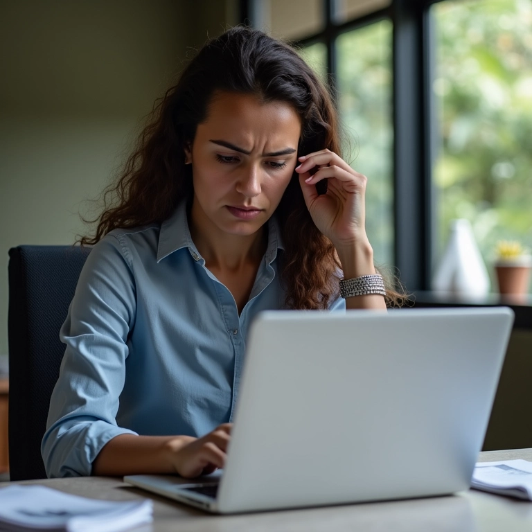 Gerente de marketing frustrado olhando para relatórios de campanha incompletos, simbolizando a dificuldade em mensurar resultados.