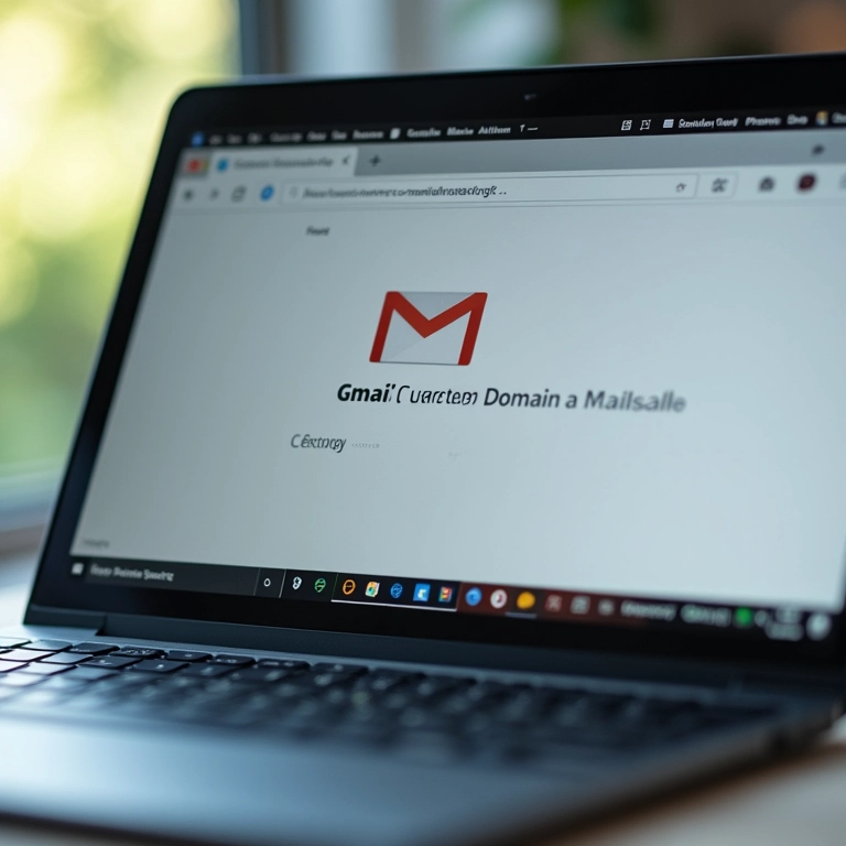 Gmail com domínio personalizado aberto em um laptop.