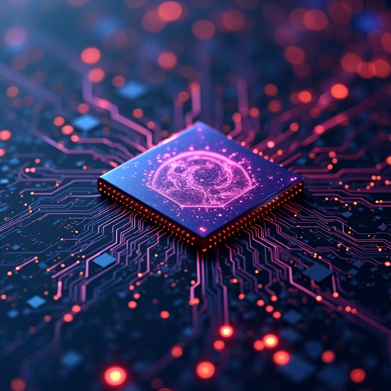 GPU de alto desempenho renderizando cálculos de IA complexos.