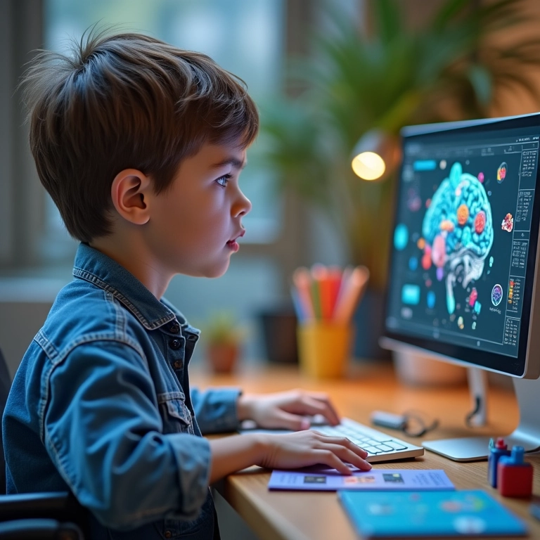 Gráficos coloridos ilustrando os benefícios da programação na infância, foco no desenvolvimento cognitivo.