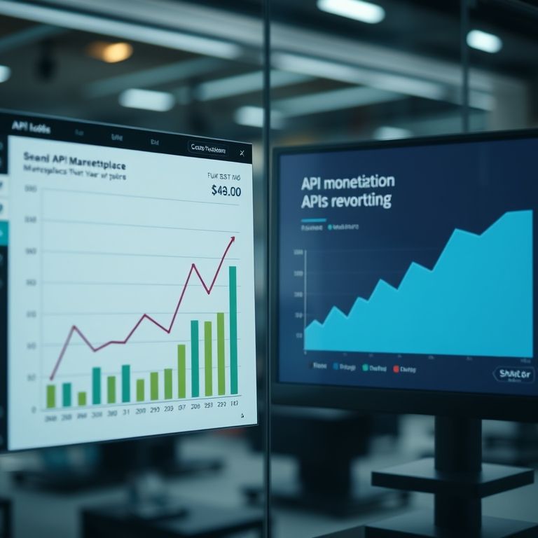 Gráficos de crescimento de receita exibidos em um API Marketplace.