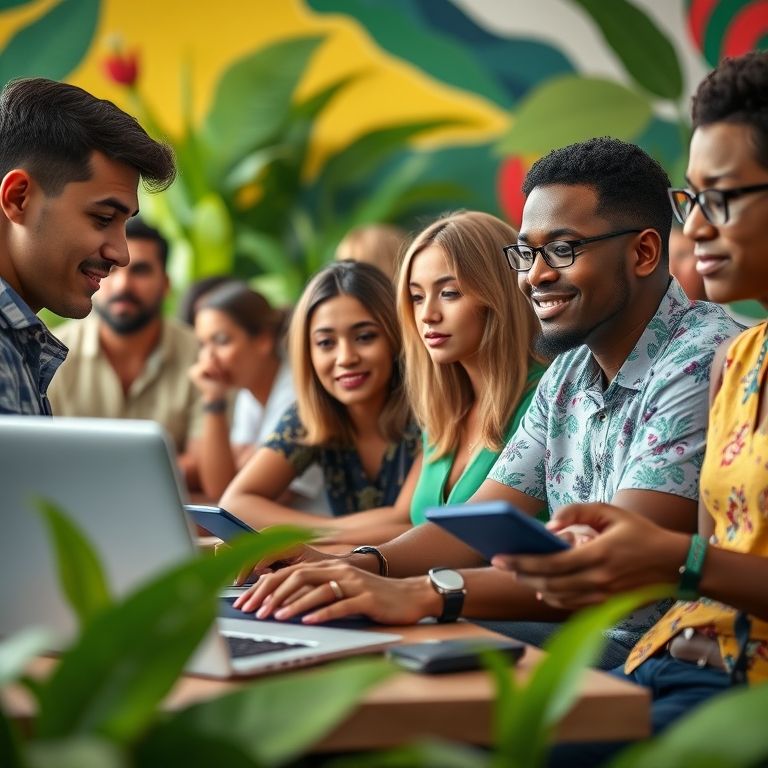 Grupo diverso aprendendo sobre segurança online.