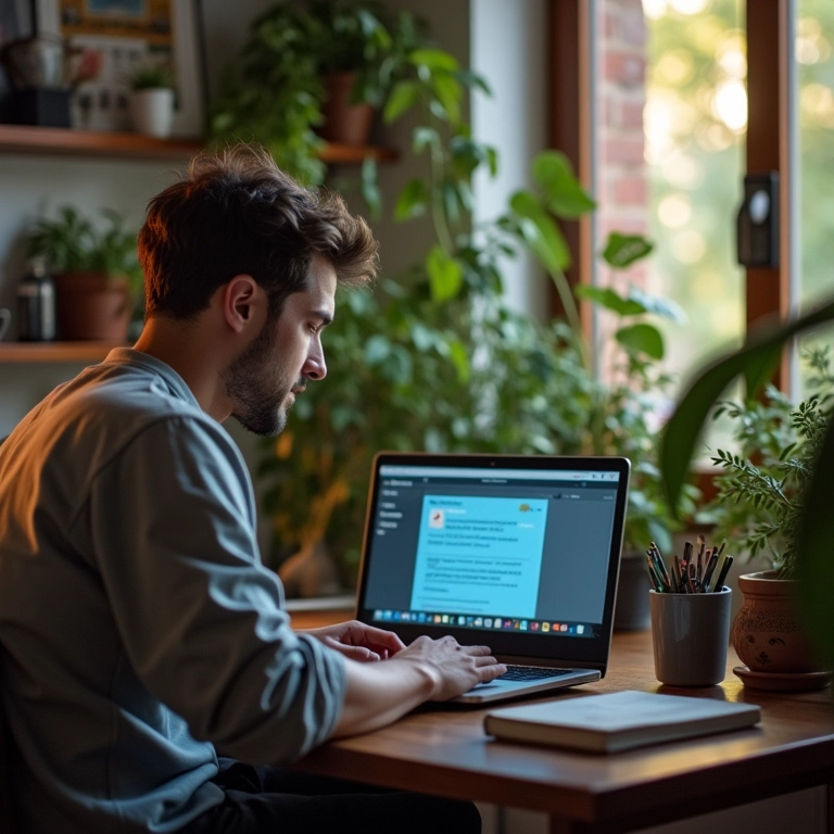 Homem automatizando tarefas no Telegram com bots.