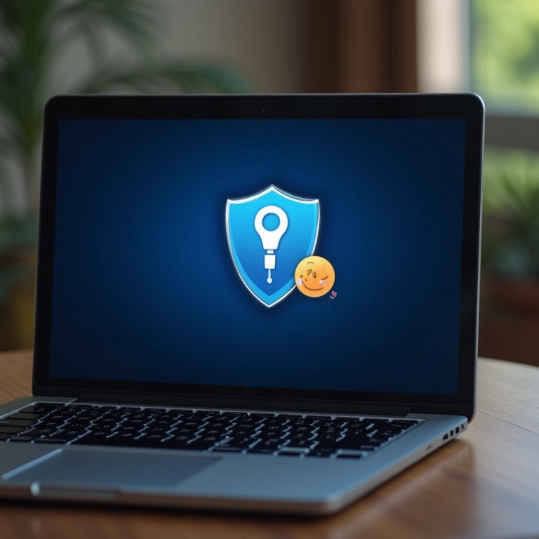 Ícone de VPN exibido em um laptop com um escudo de bloqueio de anúncios.