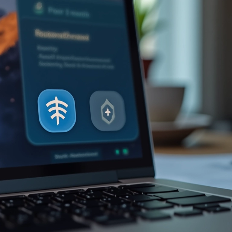 Ícones de Bluetooth e Wi-Fi desativados na tela de um notebook.