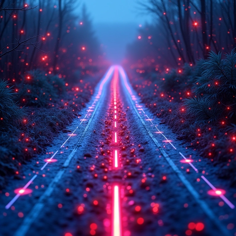 Ilustração de um fork de blockchain mostrando duas estradas divergentes.