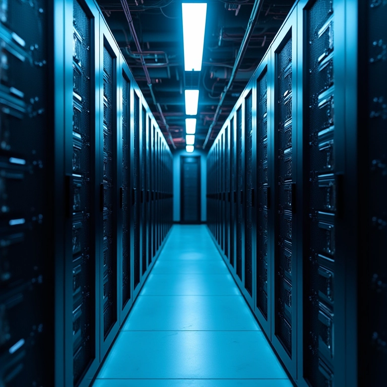 Infraestrutura de data center em expansão, mostrando racks escaláveis.