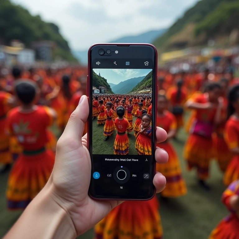 Interface de gravação de vídeo do Google Pixel 8a, filmando uma apresentação de samba no Rio de Janeiro.