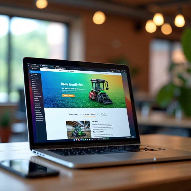 Interface de site moderno exibida em um laptop, com design vibrante e intuitivo.