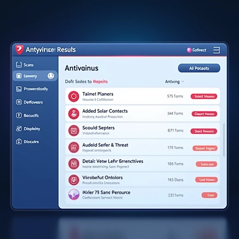 Interface de software antivírus exibindo resultados de verificação com ameaças detectadas em vermelho.