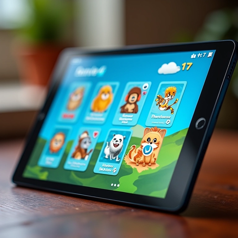 Interface de tablet infantil com aplicativos educativos pré-instalados.