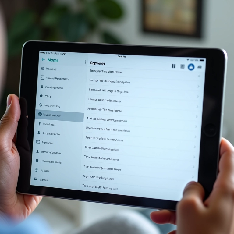 Interface de tablet infantil com configurações de controle parental ativadas.