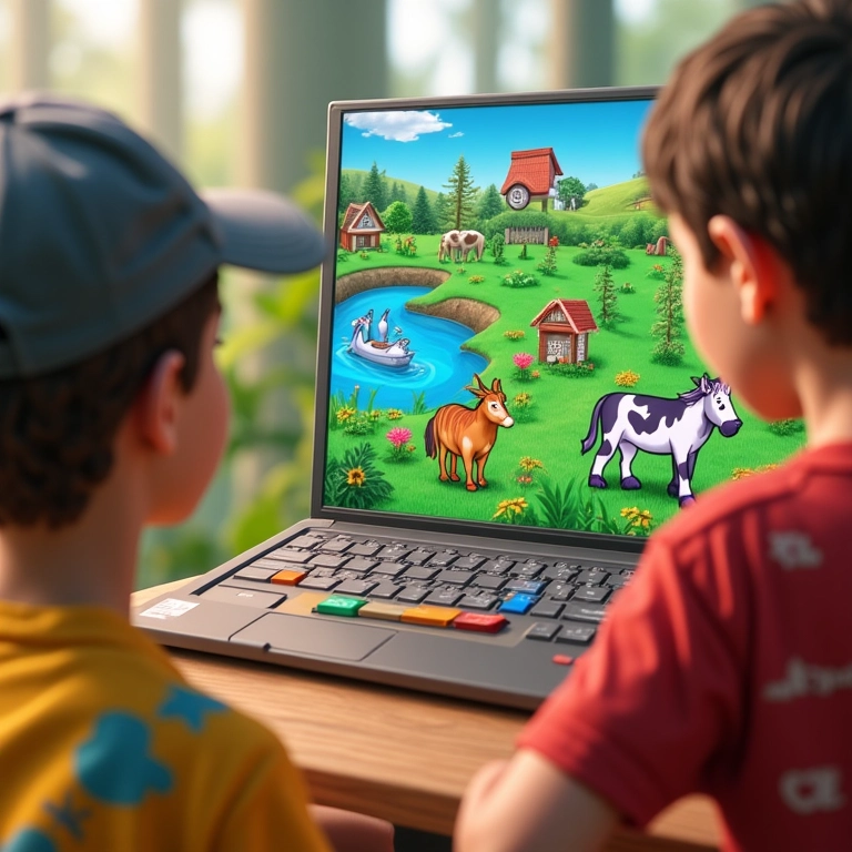 Interface do Scratch com blocos coloridos e personagens, ambiente divertido de programação para crianças.