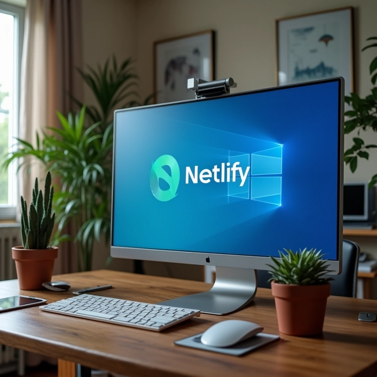 Interface Netlify exibida em monitor em home office brasileiro, destacando facilidade de uso.