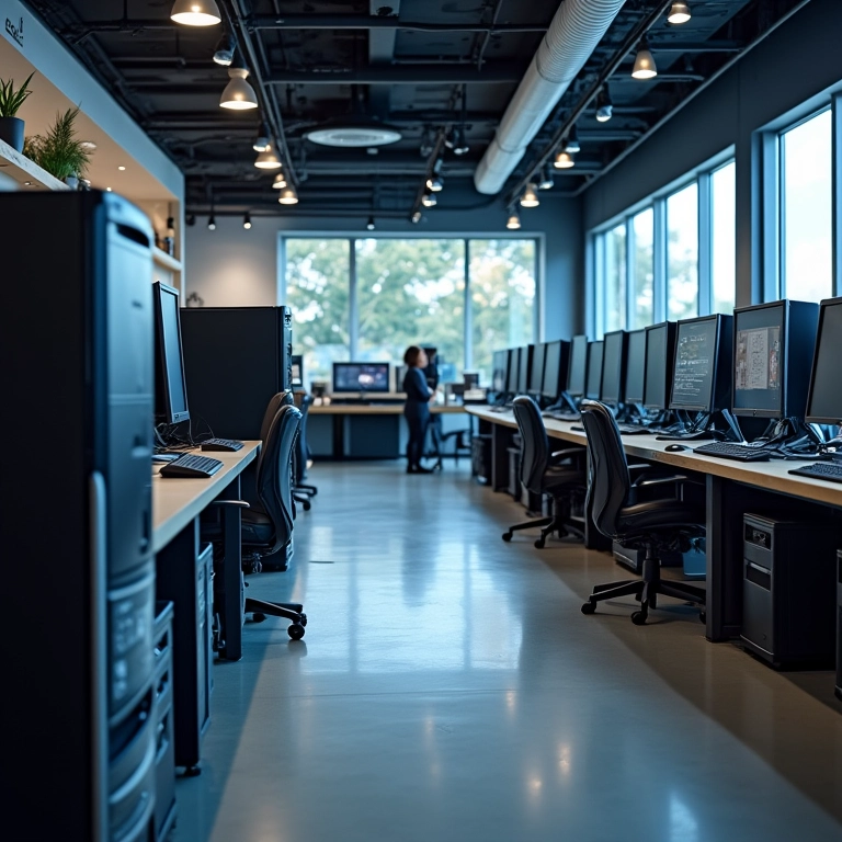 Interior de loja especializada em PCs recondicionados.