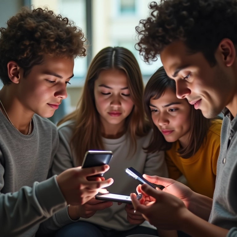 Jovens adultos usando Siri em seus iPhones em um apartamento moderno.
