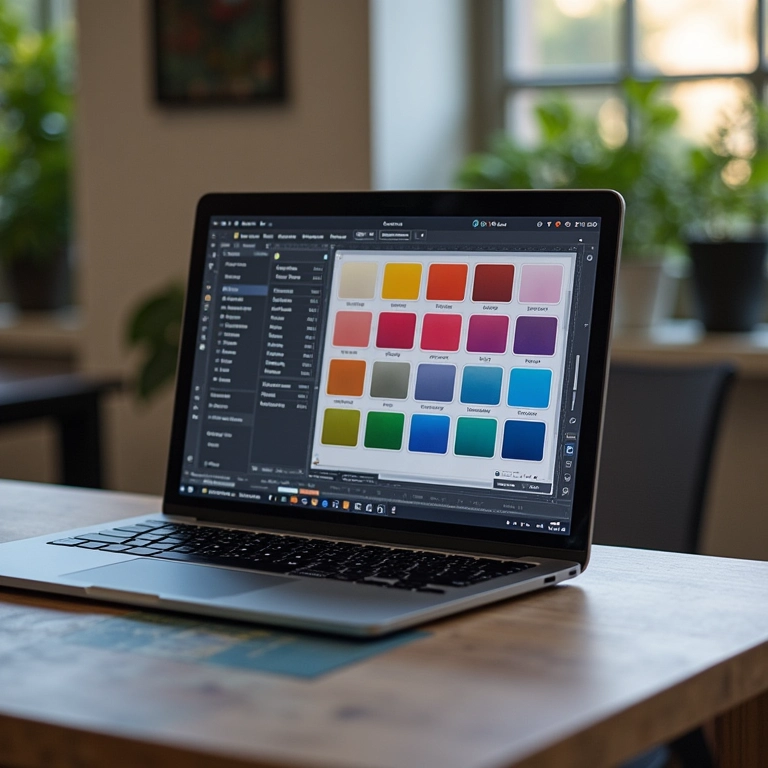 Laptop exibindo ferramentas online de paleta de cores.
