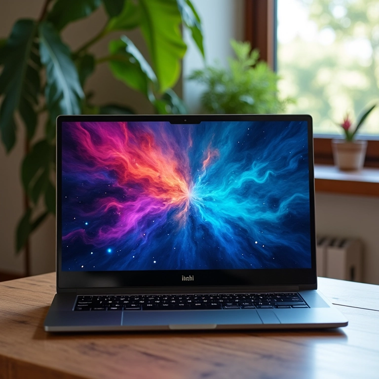 Laptop moderno com placa de vídeo Intel Xe integrada.