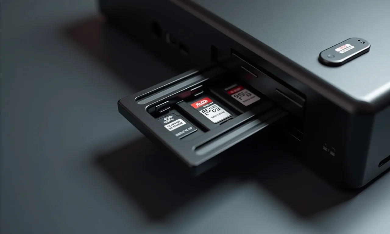 Leitor de cartão multi-slot com diversos cartões inseridos.