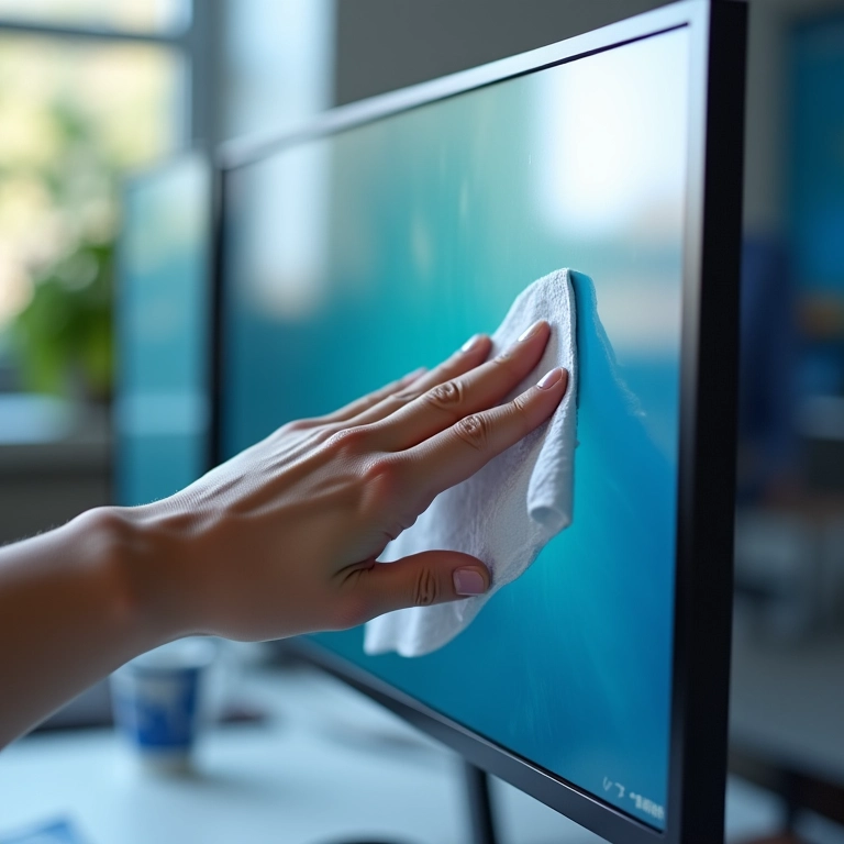Lenço umedecido para limpeza de telas em uso.