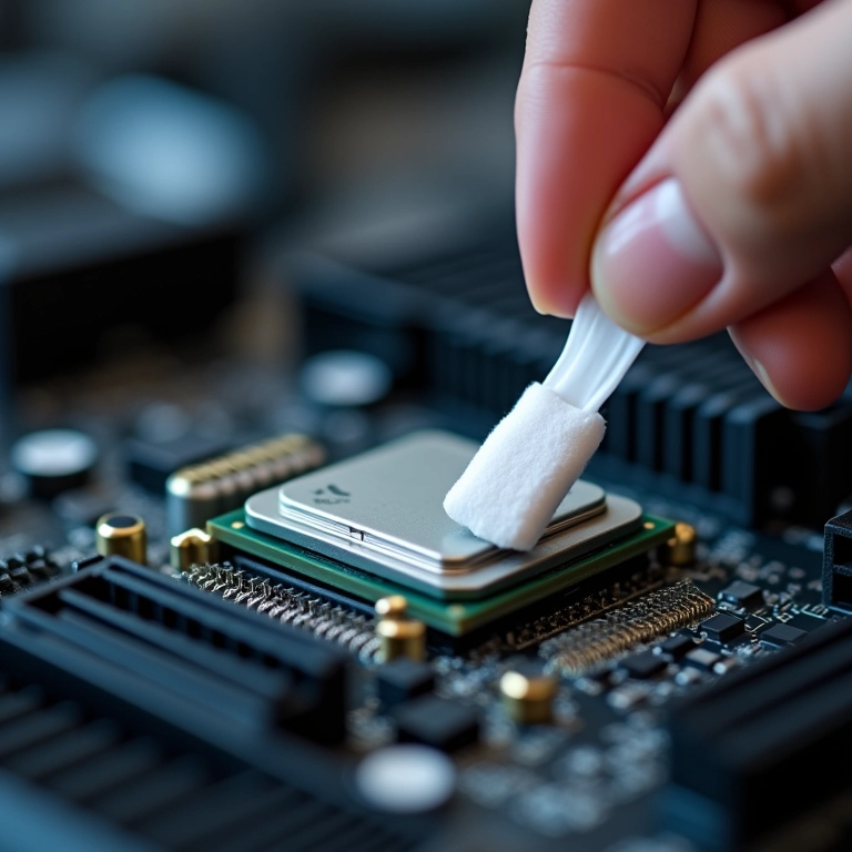 Limpando pasta térmica do processador com cuidado.
