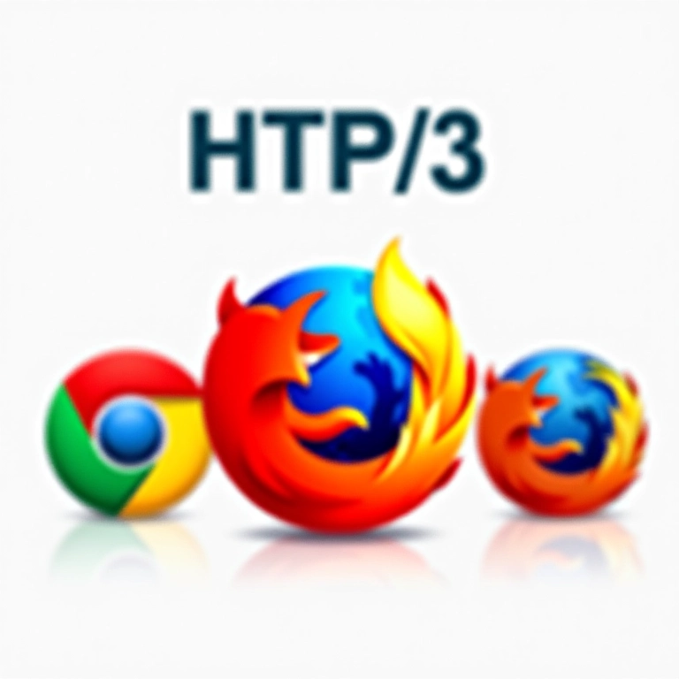 Logotipos de navegadores indicando compatibilidade com HTTP/3.
