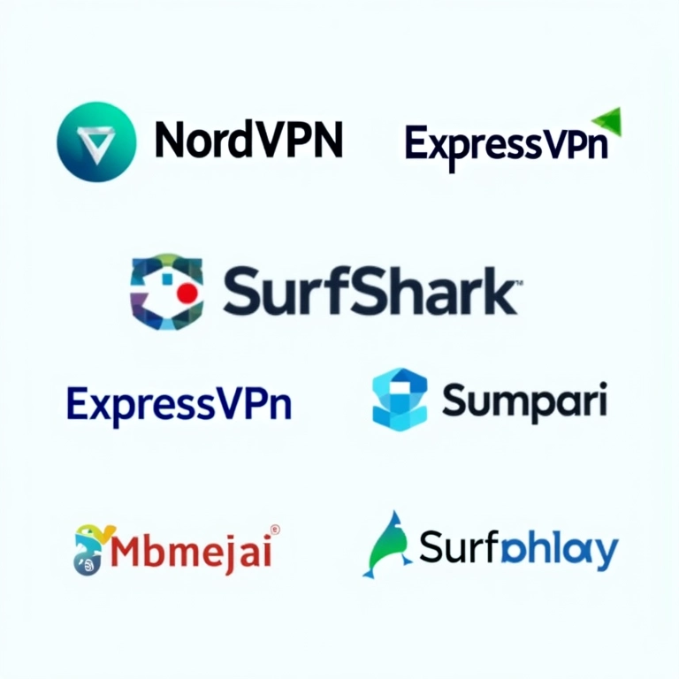 Logotipos de VPNs confiáveis: NordVPN, ExpressVPN, Surfshark.