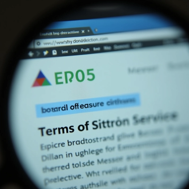 Lupa focando em link 'Termos de Serviço' na página inicial de site.