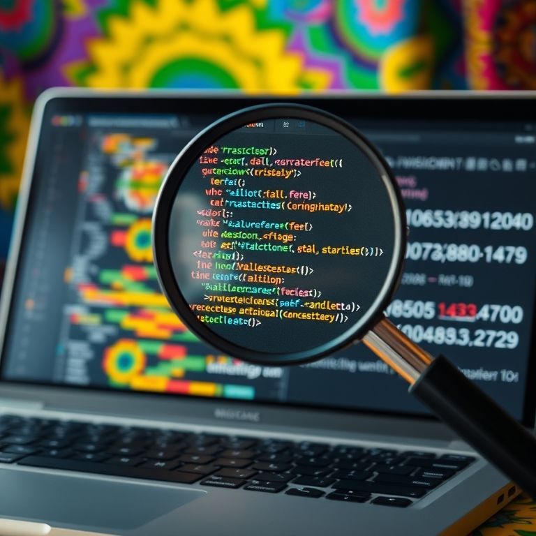 Lupa sobre código sendo refatorado em tela de laptop.