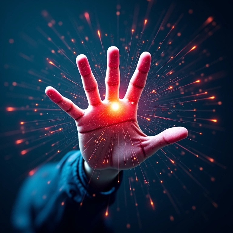 Mão rompendo uma parede digital simbolizando o contorno da censura.