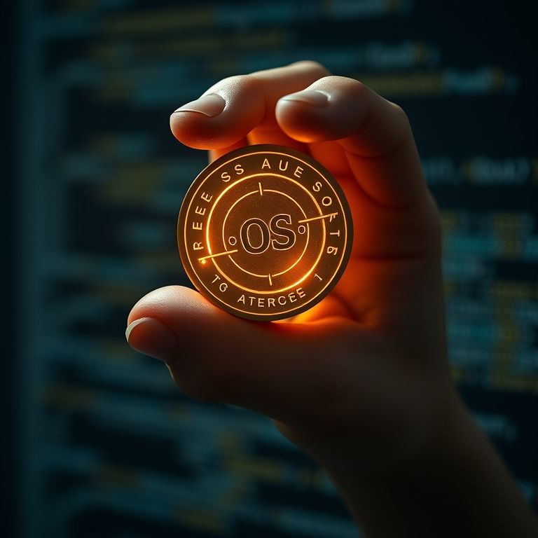 Mão segurando uma moeda brilhante com o logo Open Source, questionando se Open Source é sempre gratuito.