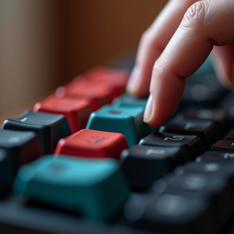 Mão testando diferentes switches de teclado mecânico.