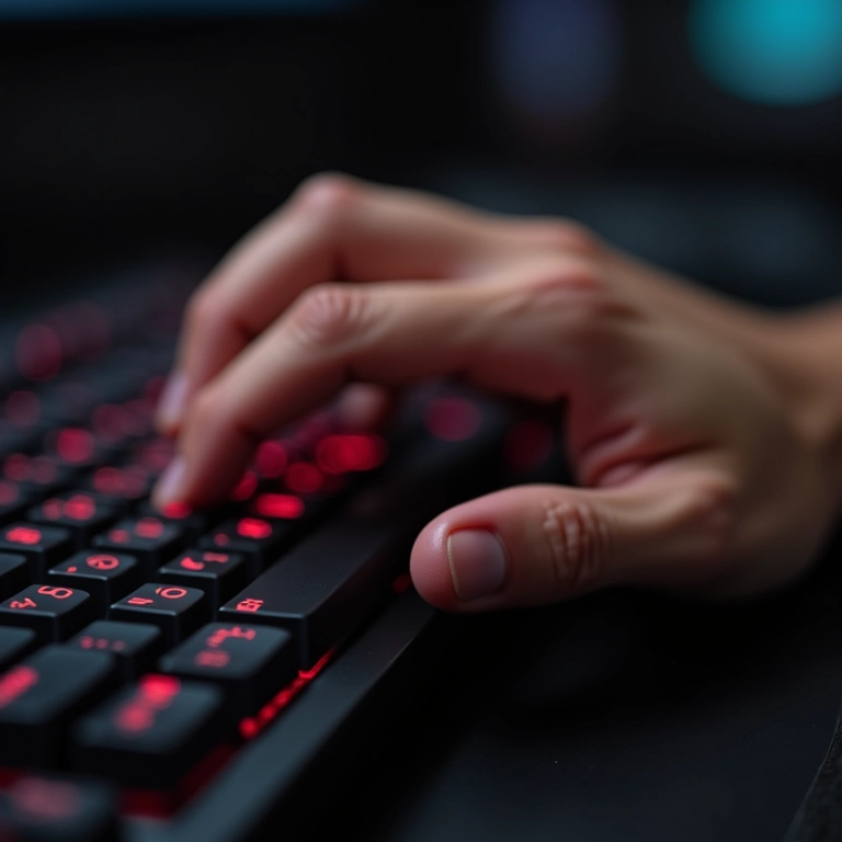 Mãos digitando rapidamente em um teclado com switches Cherry MX Red.