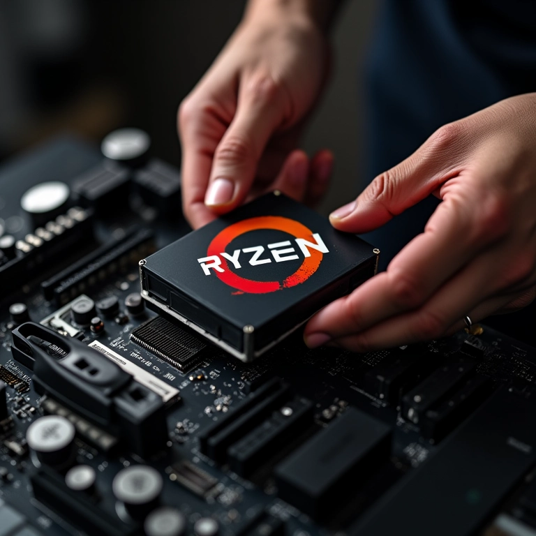 Mãos instalando Ryzen 5 5600 em placa-mãe, demonstrando facilidade de instalação.