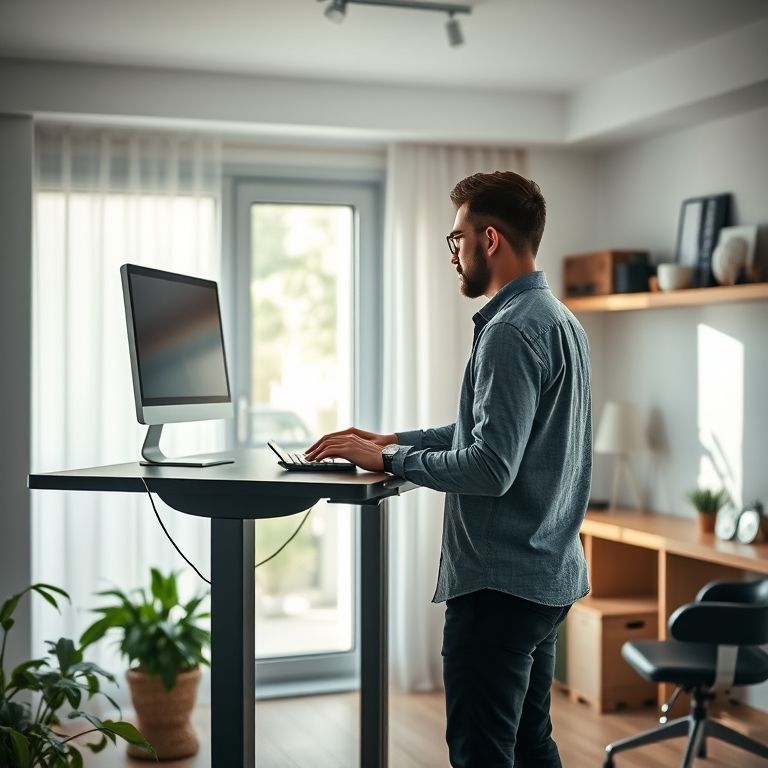 Mesa ajustável para home office com foco na ergonomia.