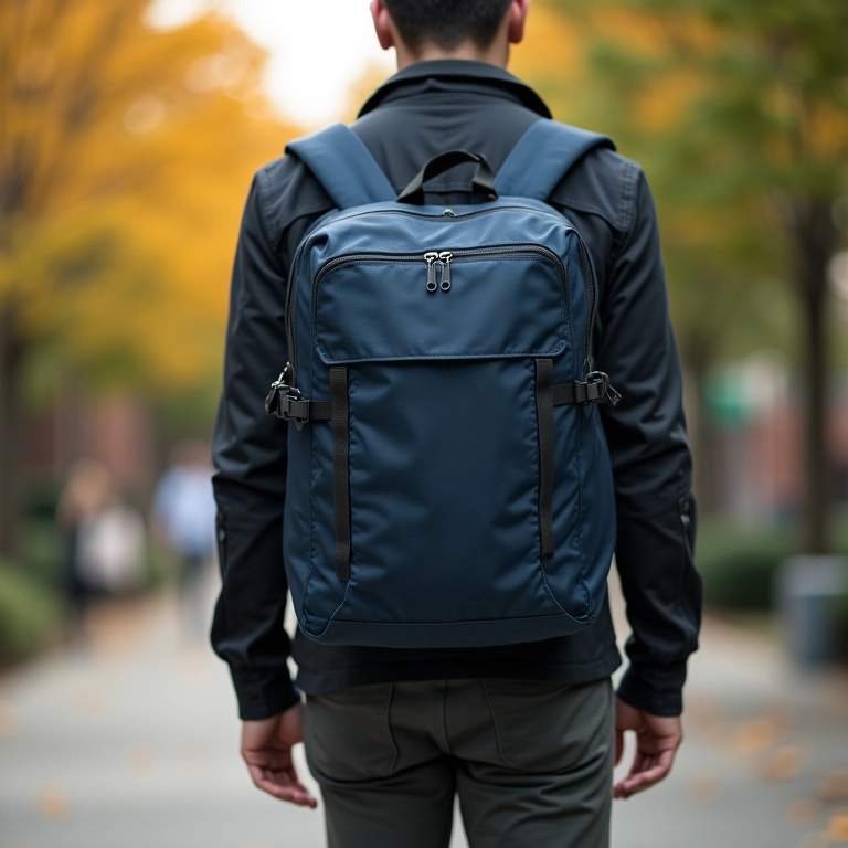 Mochila Case Logic em campus universitário.