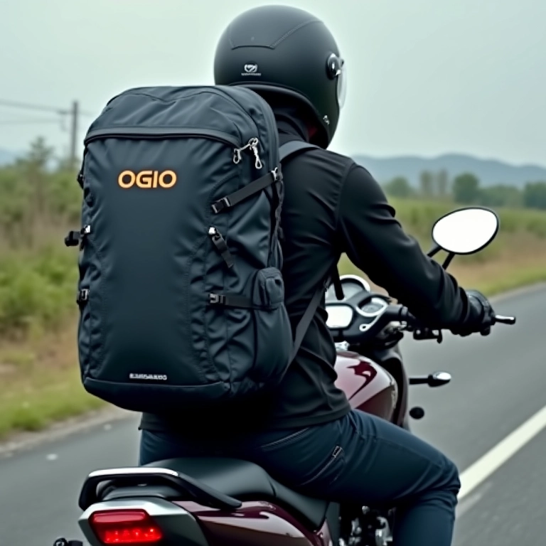 Mochila Ogio em uma motocicleta.