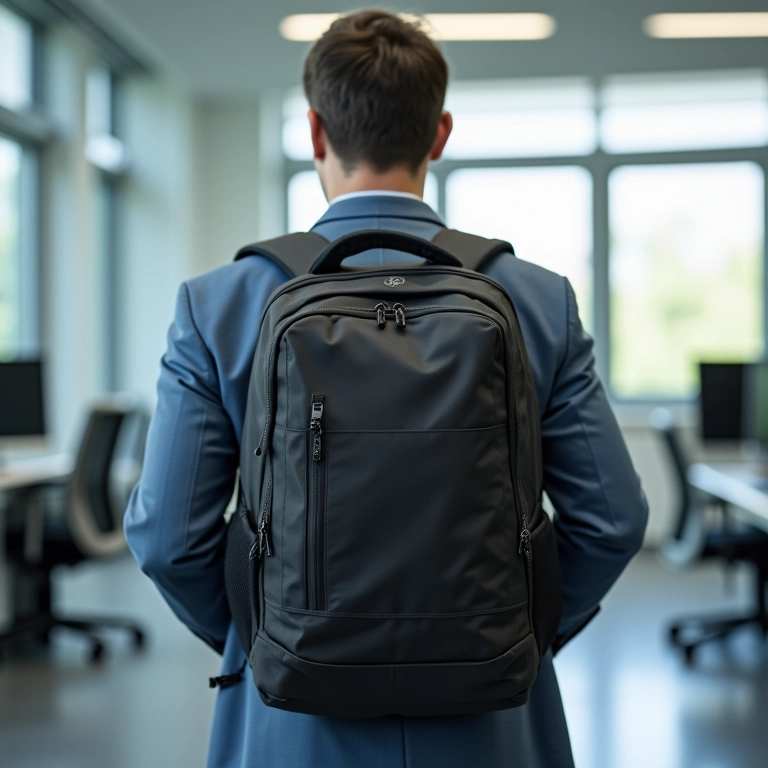 Mochila Targus em ambiente de escritório moderno.