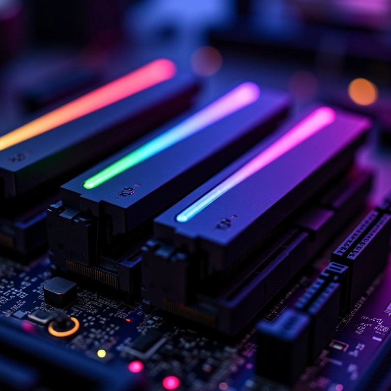 Módulos de memória RAM de alta performance instalados na placa-mãe.