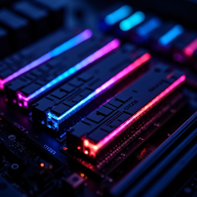 Módulos de memória RAM instalados em placa-mãe.