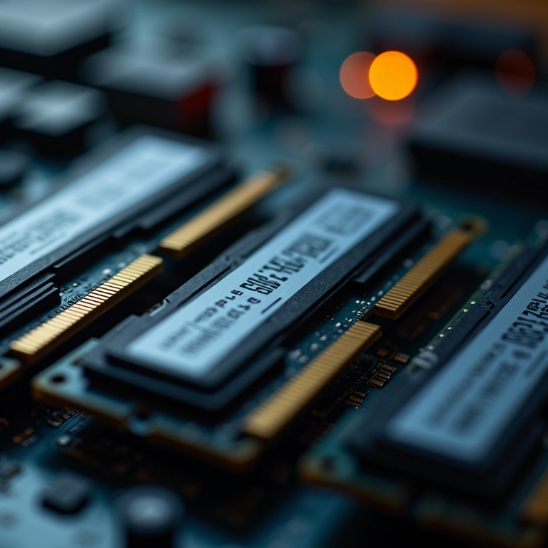 Módulos de memória RAM instalados em placa-mãe.