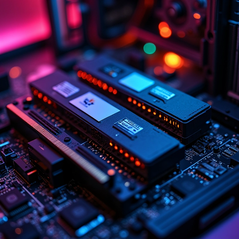 Módulos de memória RAM instalados em uma placa-mãe.