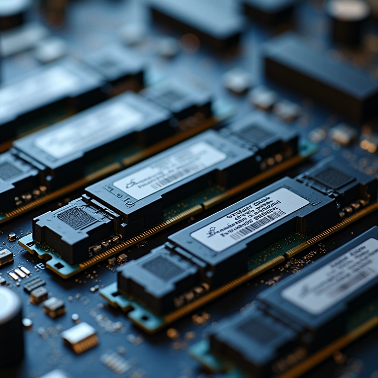 Módulos de memória RAM instalados em uma placa-mãe, essenciais para o trabalho eficiente com dados.