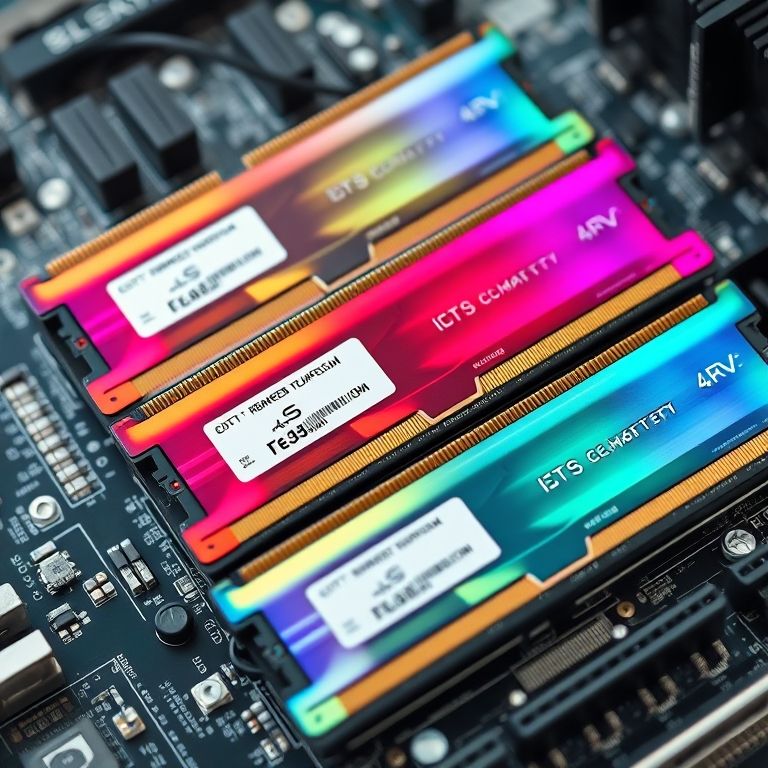 Módulos de memória RAM instalados em uma placa-mãe.