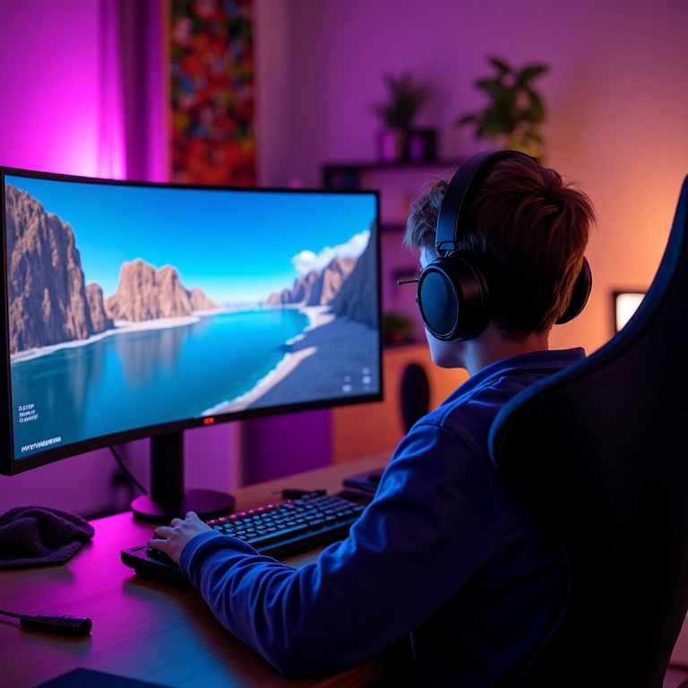 Monitor gamer curvo ultrawide de 34 polegadas proporcionando imersão total em jogos.